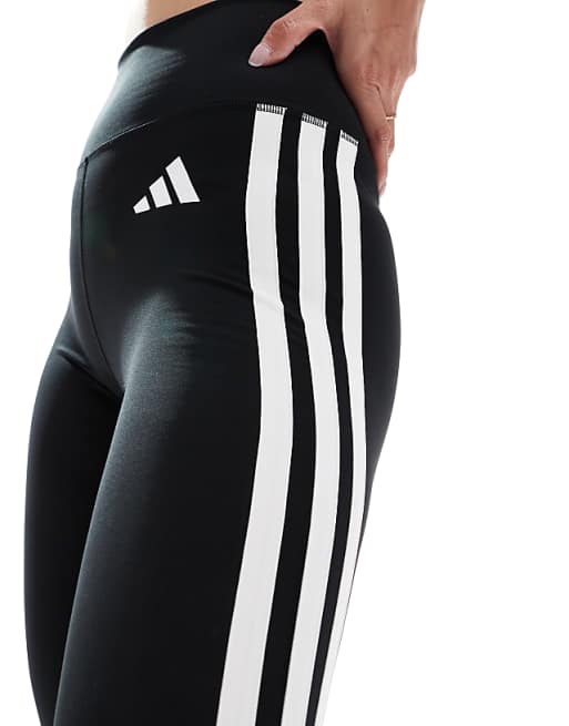 Adidas Training Essentials 3 Stripe Full Length Leggings In Black