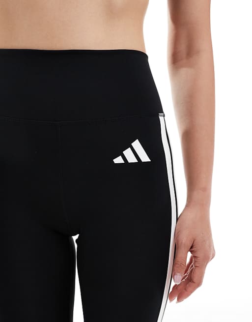 Adidas Training Essentials 3 Stripe Full Length Leggings In Black