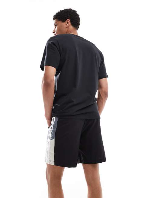 Adidas Training Essentials 3 Stripe Shorts In Black And Grey Block
