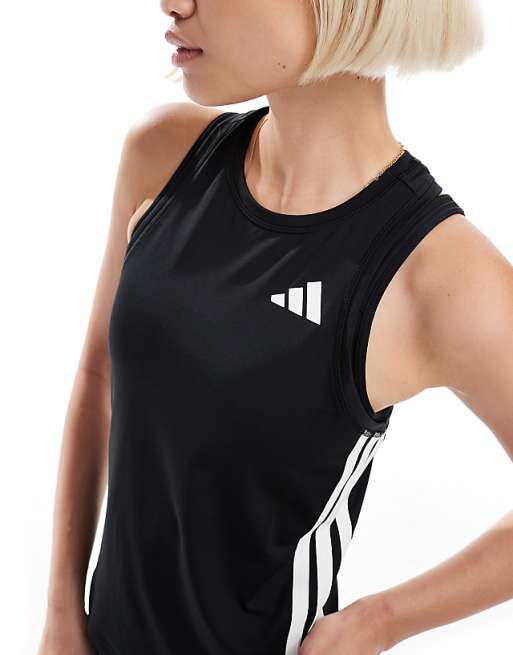 Adidas Training Essentials 3 Stripe Vest In Black