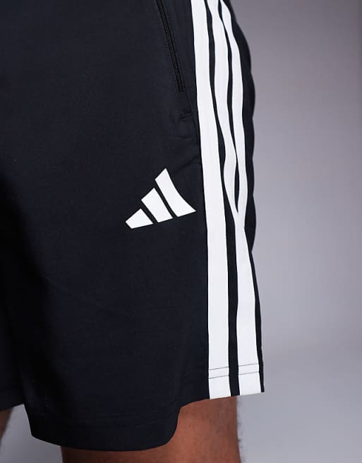 Adidas Training Essentials 3 Stripe Woven Shorts In Black