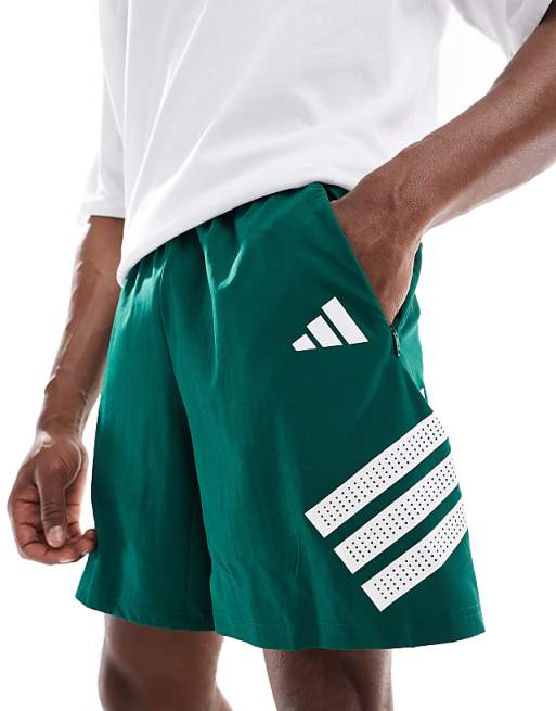adidas Training Essentials gym 3 stripe shorts in dark green