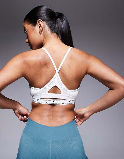 Adidas Training Essentials Light Support Sports Bra In White