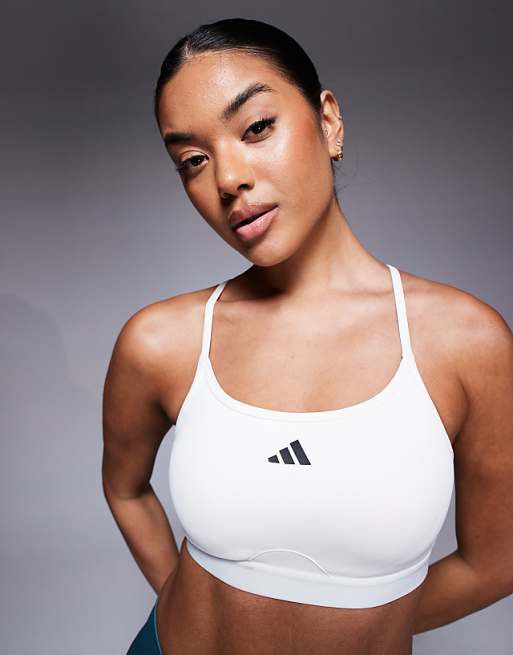 adidas Training essentials light support sports bra in white