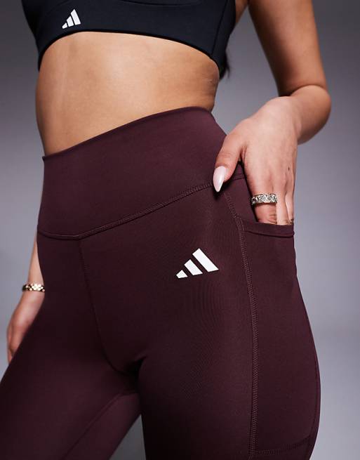 Adidas Training Essentials Optime Full Length Leggings In Burgundy