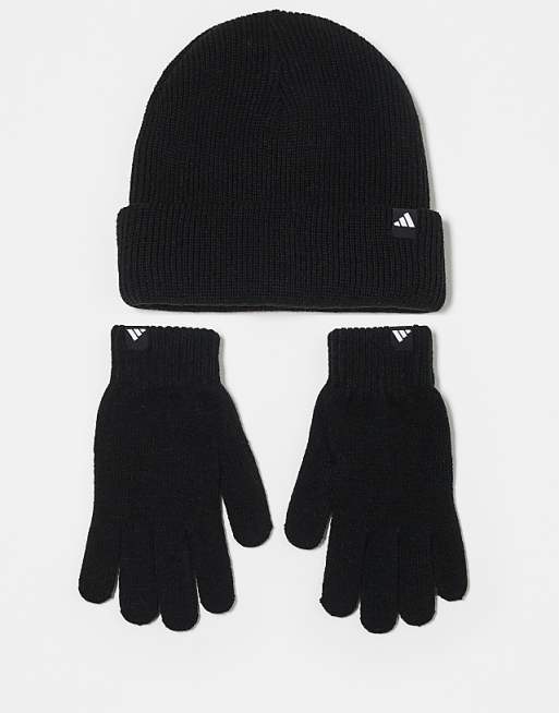 adidas Training glove and beanie gift set in black