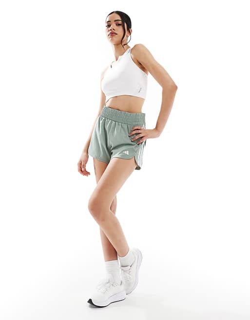 Adidas Training High Waist Woven Pacer Shorts In Silver Green
