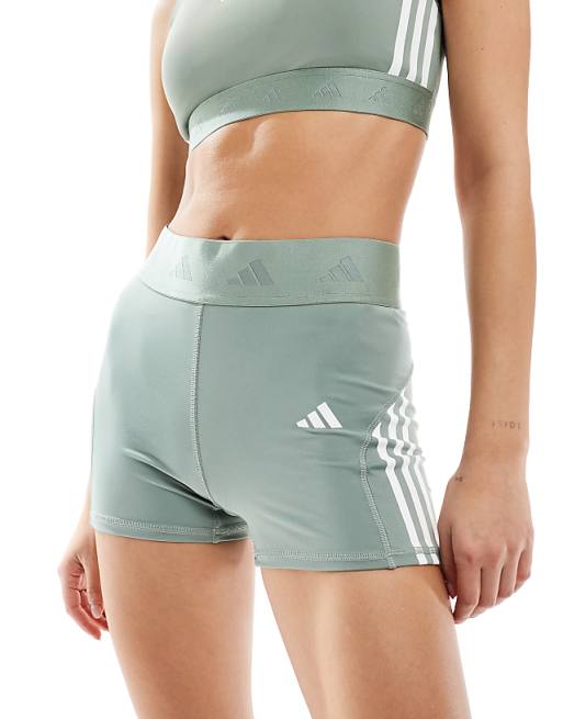 adidas Training Hyperglam 3 inch booty shorts in silver green adidas Training Hyperglam 3 inch booty shorts in silver green