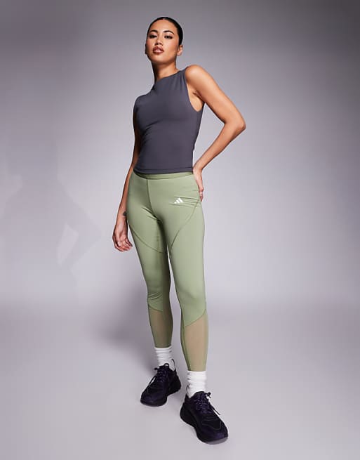 Adidas Training Hyperglam Full Length Leggings In Khaki