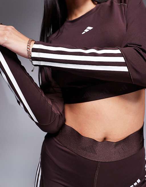 Adidas Training Hyperglam Long Sleeve Crop Top In Brown
