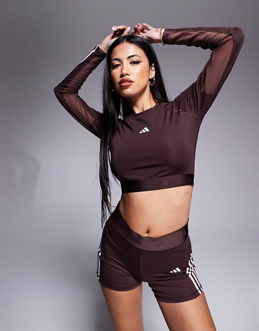 adidas Training Hyperglam long sleeve crop top in brown