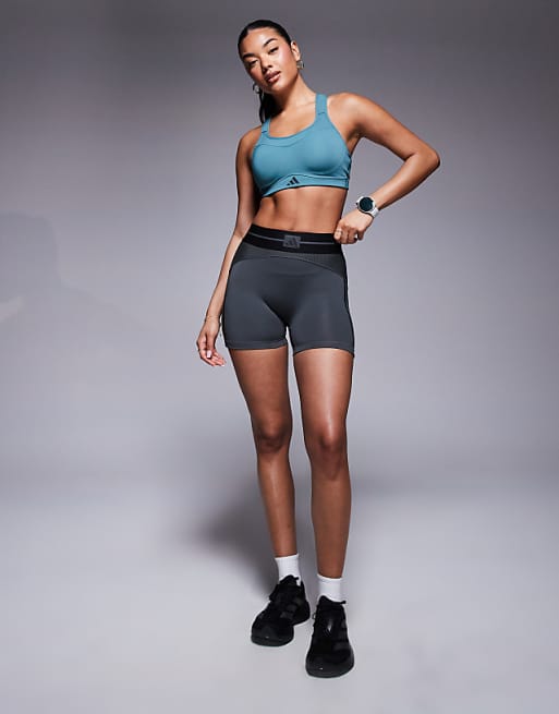 Adidas Training Hyperglam Rib Booty Shorts In Grey And Black