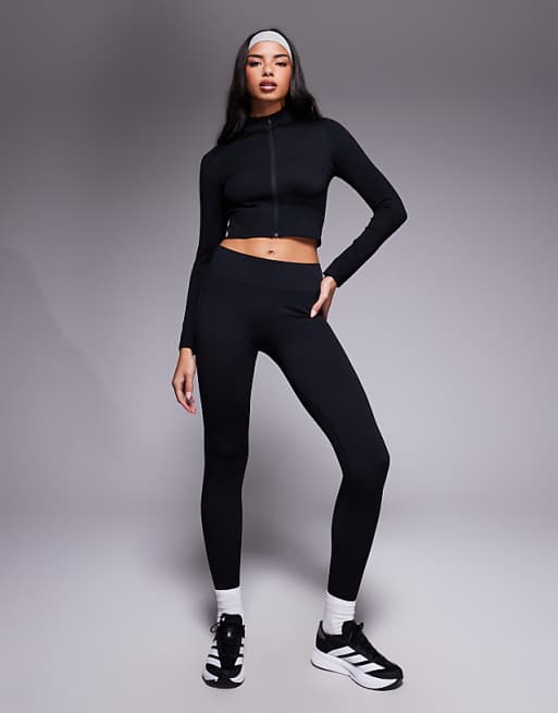 Adidas Training Knitted Zip Through Top In Black