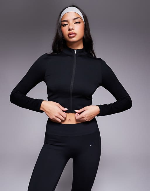 adidas Training knitted zip through top in black