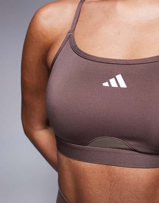 Adidas Training Light Support Sports Bra In Brown