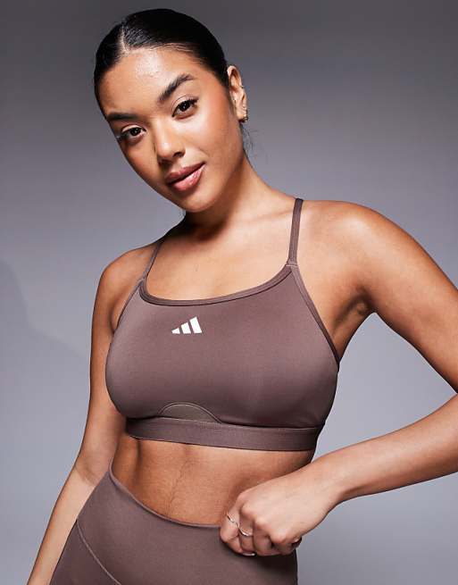 adidas Training light support sports bra in brown