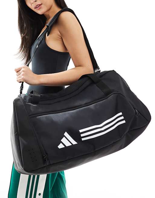 adidas Training medium duffle bag in black and white