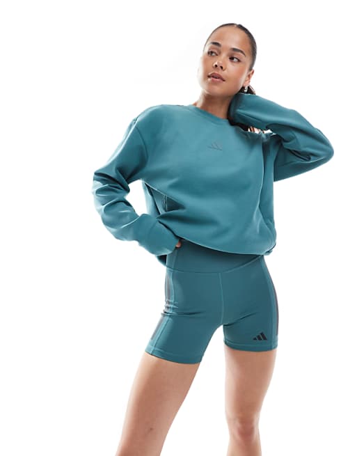 adidas Training Optime 3-stripes 1/4 short leggings in preloved teal