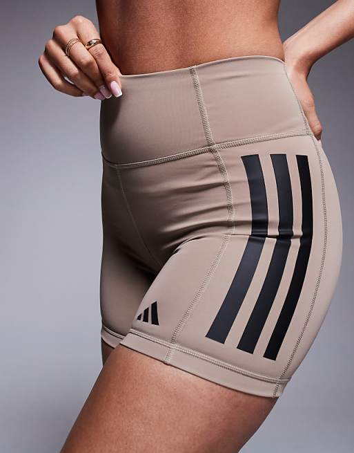 Adidas Training Optime Booty Shorts In Chalky Brown