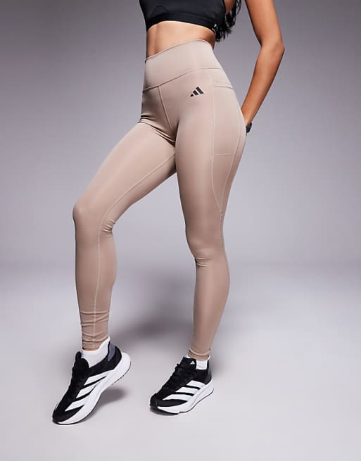 Adidas Training Optime Essentials Full Length Leggings In Chalky Brown