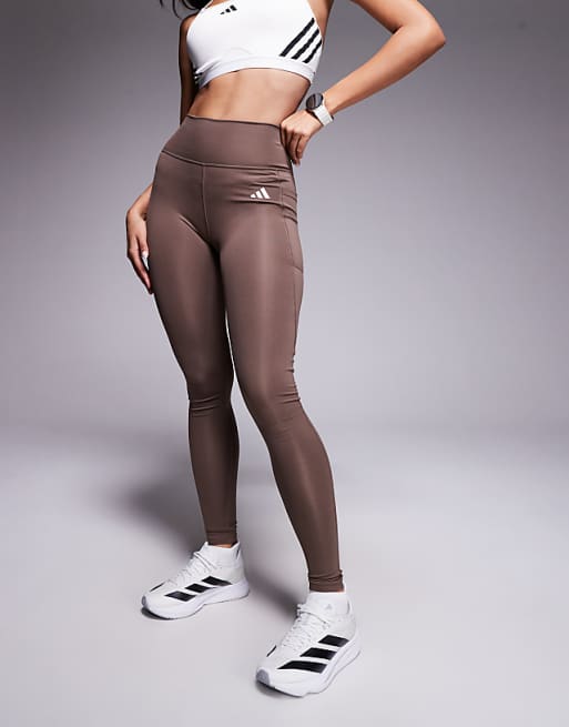 Adidas Training Optime Full Length Leggings In Brown