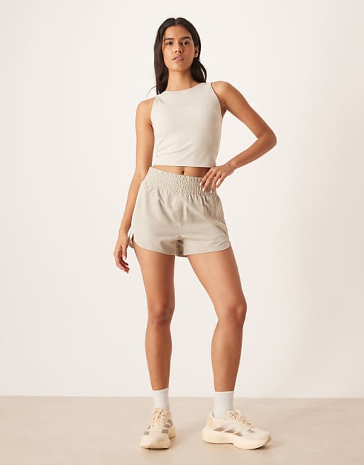 Adidas Training Pacer High Waisted 3"" Shorts In Stone