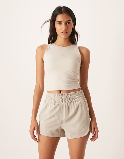 adidas Training Pacer high waisted 3"" shorts in stone