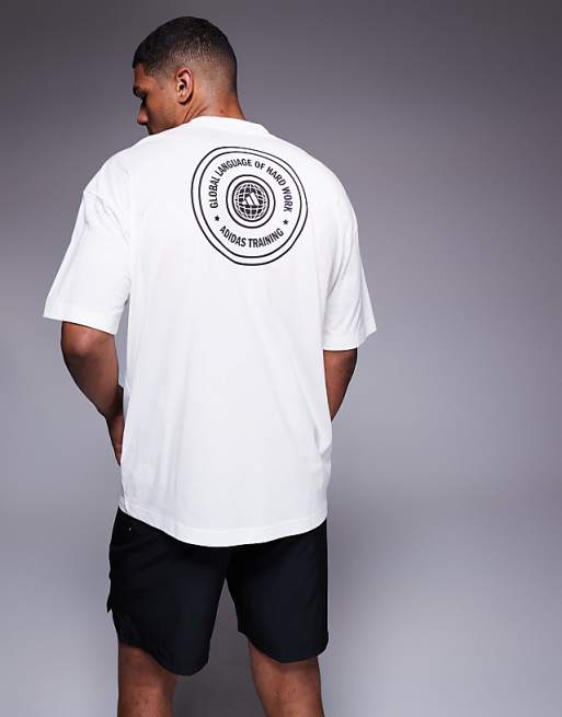 Adidas Training Power T-shirt With Globe Back Print In White