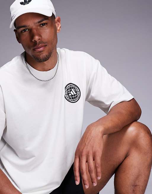 Adidas Training Power T-shirt With Globe Back Print In White
