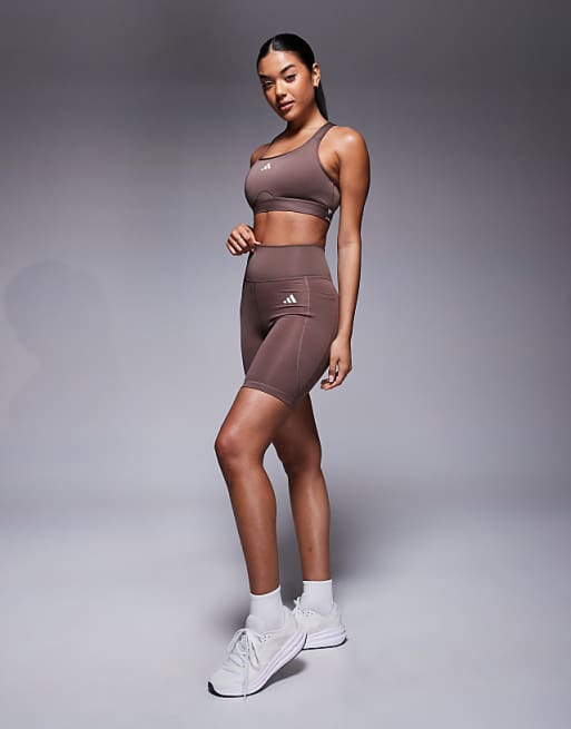 Adidas Training PWRCT High Support Sports Bra In Dark Brown