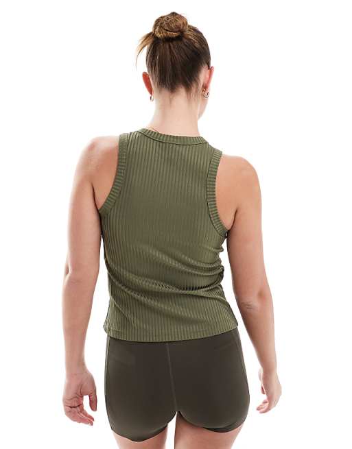 Adidas Training Rib Tank Top In Olive Green