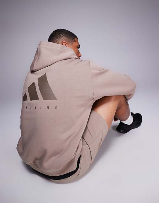 Adidas Training Strength Oversized Hoodie In Chalky Brown