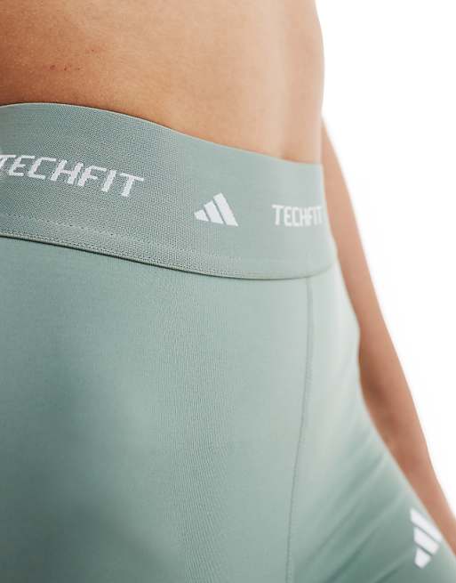 Adidas Training Tech Fit 7/8 Leggings In Silver Green