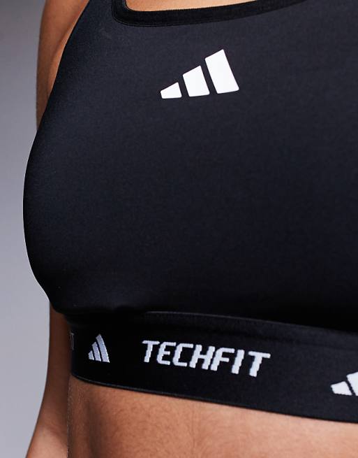 Adidas Training Tech Fit Mid Support Bra In Black