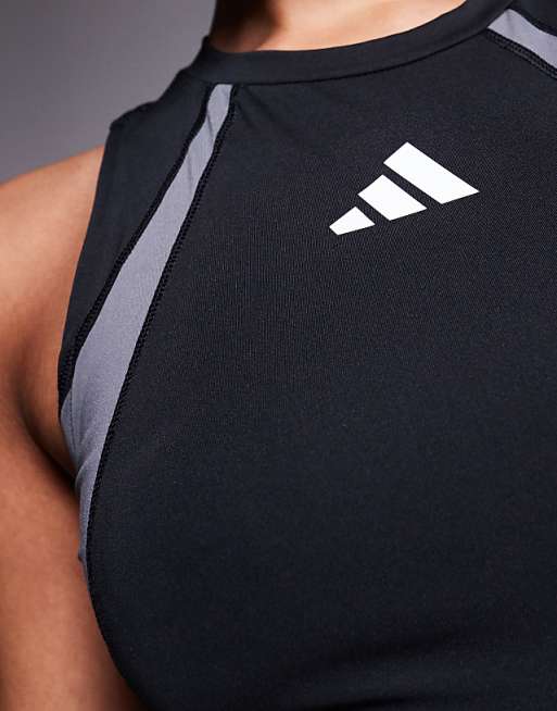 Adidas Training Tech Fit Tank Top In Black Colourblock
