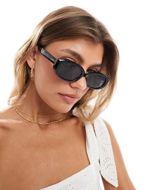Aire Affinity oval sunglasses in black with smoke lens