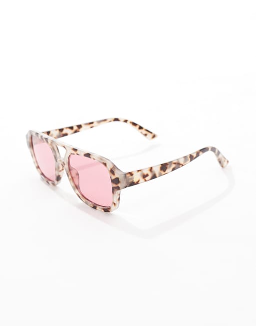 Aire Aquarius Aviator Sunglasses With Pink Lens In Cookie Tort