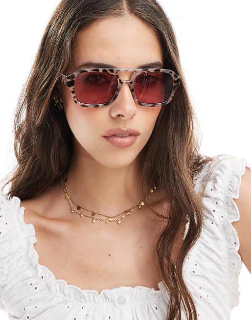 Aire Aquarius aviator sunglasses with pink lens in cookie tort