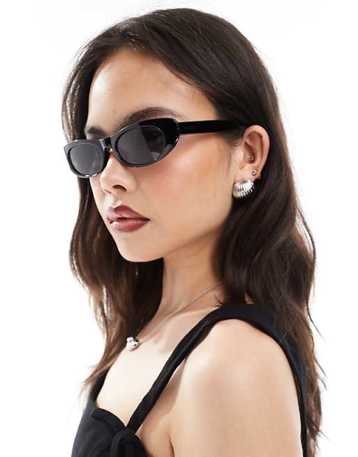 Aire Avior slim oval sunglasses in black with smoke lens