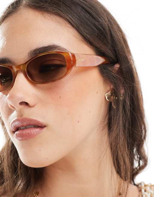 Aire Caellum Slim Rectangle Sunglasses With Brown Smoke Lens In Vintage Tort