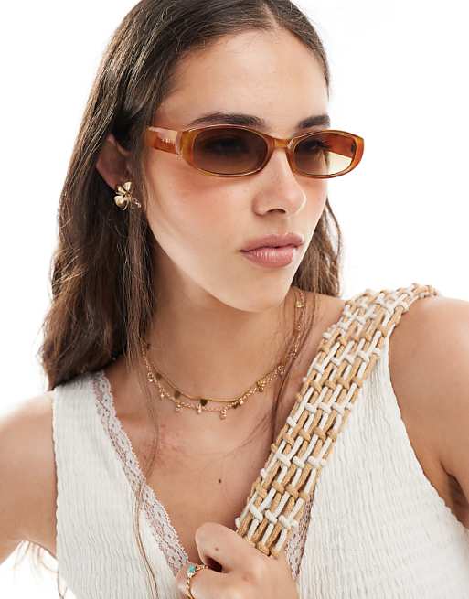 Aire Caellum slim rectangle sunglasses with brown smoke lens in vintage tort