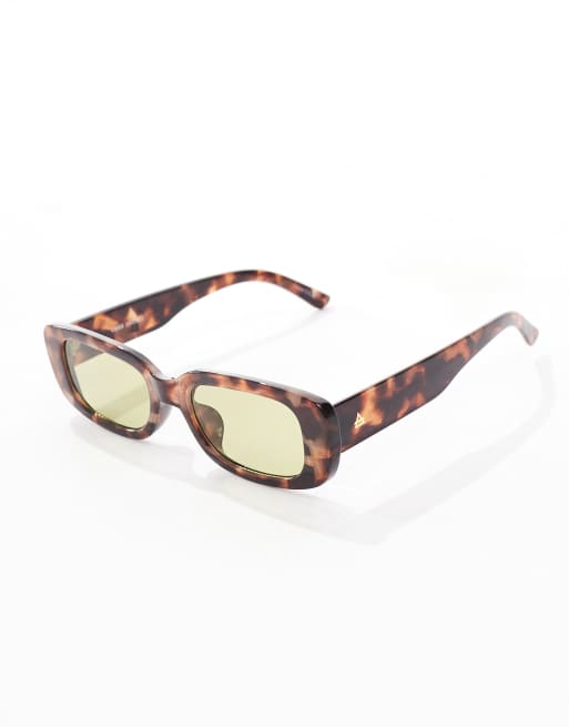 Aire Ceres Slim Rectangle Sunglasses With Yellow Lens In Tort