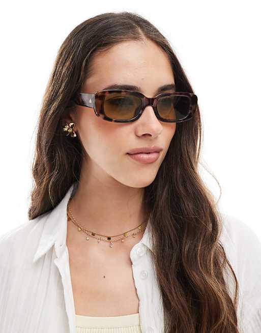 Aire Ceres slim rectangle sunglasses with yellow lens in tort