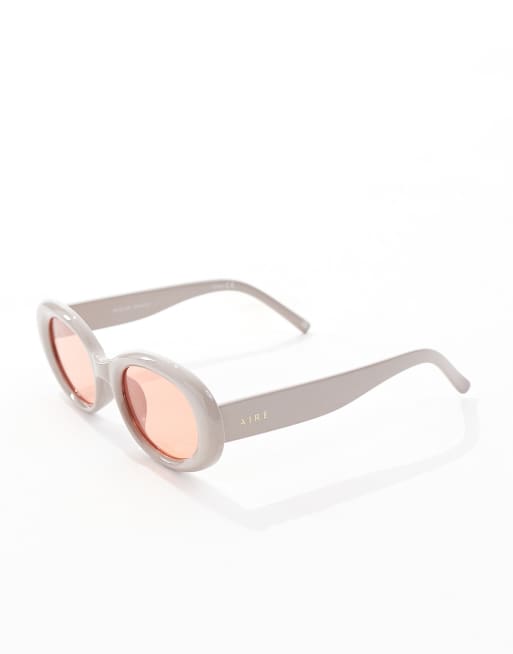 Aire Epsilon Oval Sunglasses With Pink Lens In Taupe