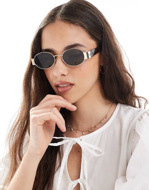 Aire Mars II slim oval metal frame sunglasses with tort
