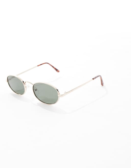 Aire Regulus Round Metal Frame Sunglasses With Green Lens In Gold