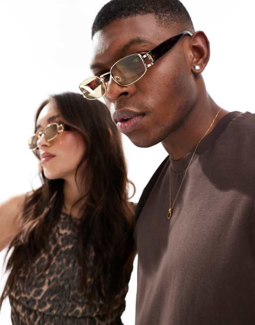 AIRE Sirius Rimless Rectangle Sunglasses In Gold And Tort