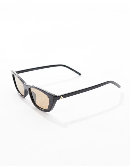 Aire Titania Slim Cateye Sunglasses With Brown Smoke Lens In Black