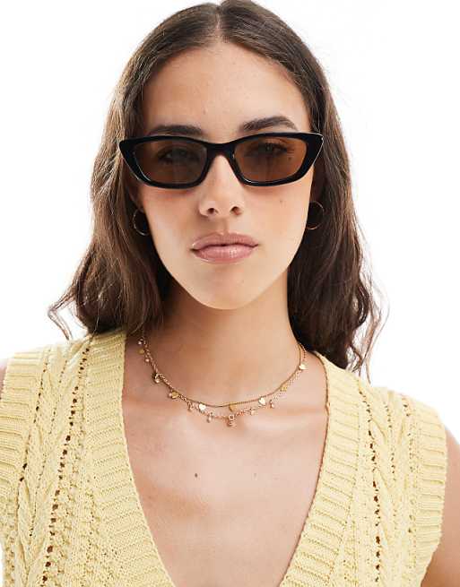Aire Titania slim cateye sunglasses with brown smoke lens in black