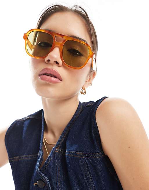 AIRE whirlpool aviator sunglasses in vintage tort with green lens